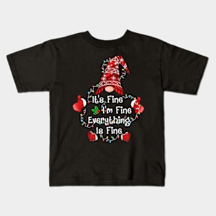 It's Fine I'm Fine Everything Is Fine Gnome Christmas Lights Kids T-Shirt